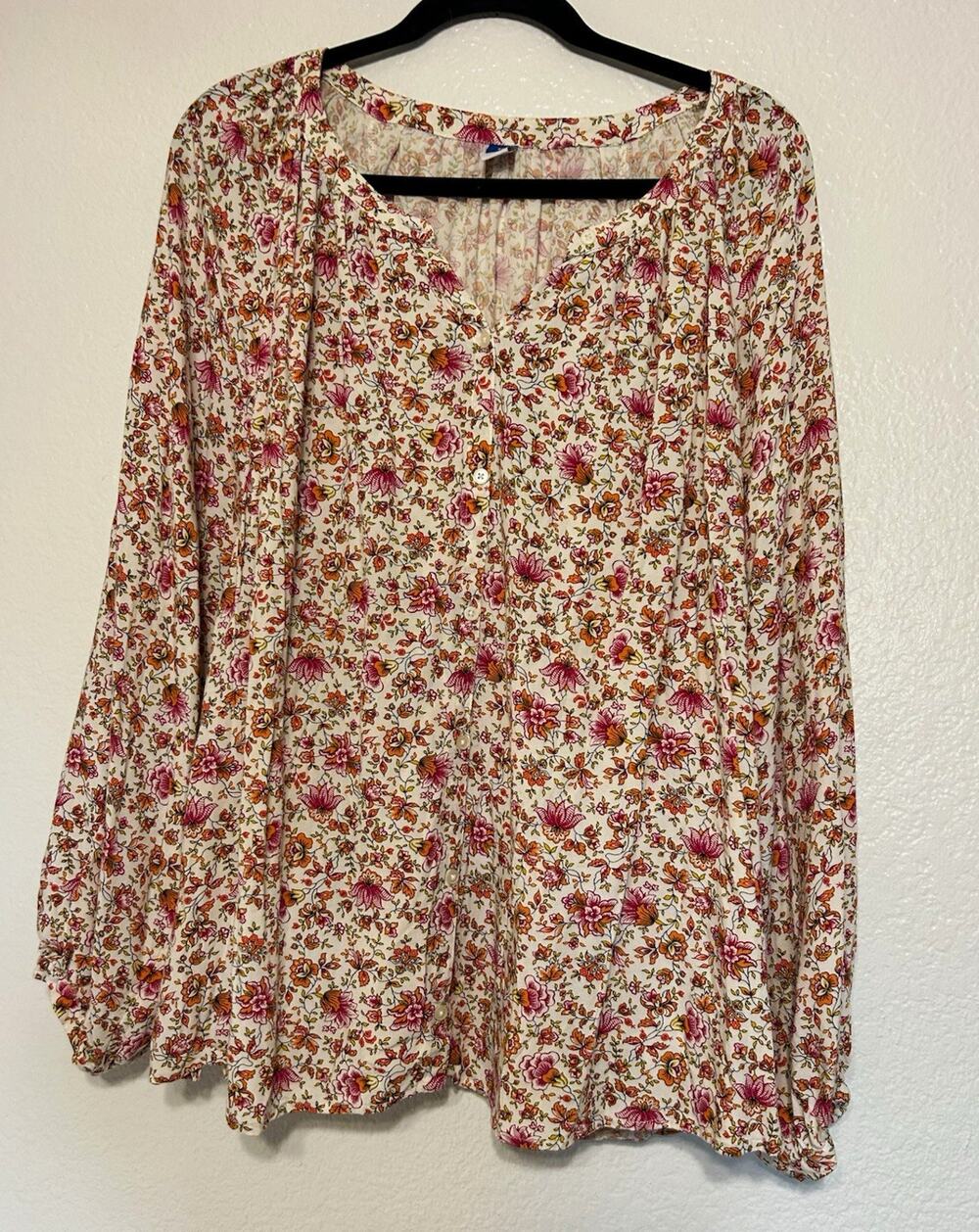 Old Navy White Floral LS Poet Blouse Top Plus Size 3X Boho Peasant